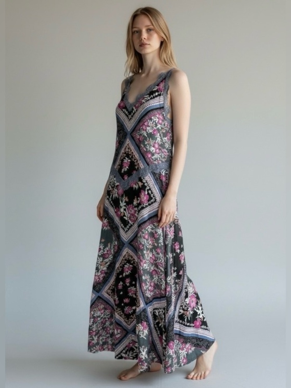 Free People Intimately Stevie Floral Lace Printed Maxi Dress EUC Size - SP